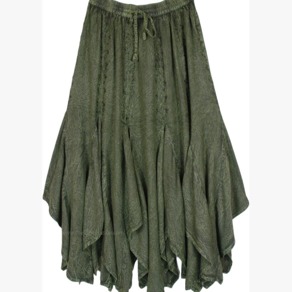 Olive Bloom Western Style Bohemian Boho Gypsy Renaissance Gord Embroidered Hi Lo